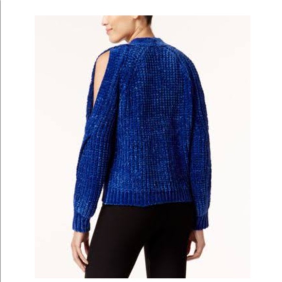 Marled Twist Cold-Shoulder Sweater Blue Size XL - Picture 2 of 2